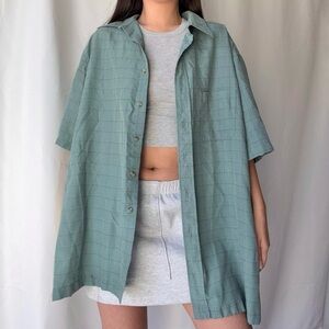 Teal coverup check woven shirt